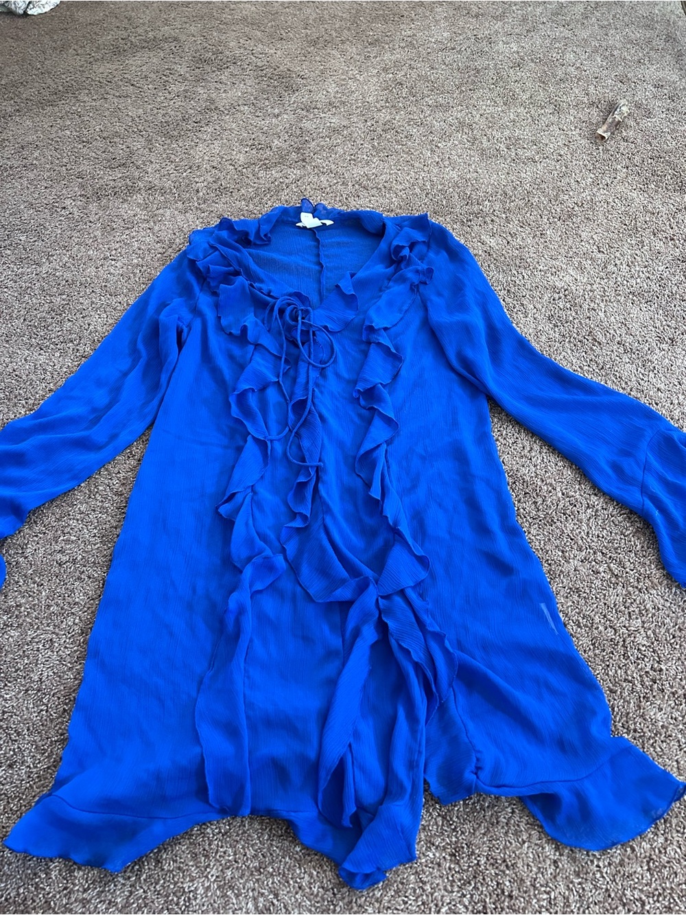 Women's Ruffle Front Long Sleeve Dress - Royal Blue